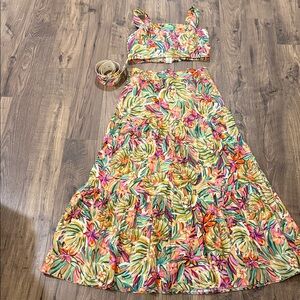 Lavender Brown Tropical Floral Skirt Set